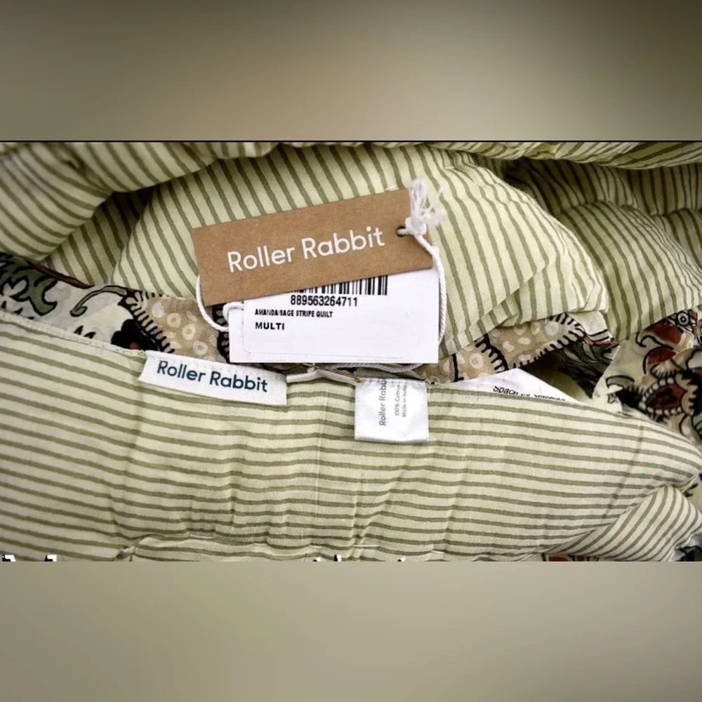 ❤️❤️ Brand New Roller Rabbit Amanda Queen Size  Quilt Sage
